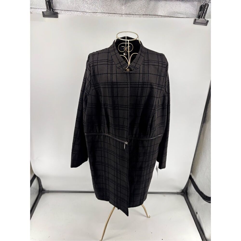 Alfani Plaid Grid Zip Front Jacket Plus Size 18W Black  Stretch NWT